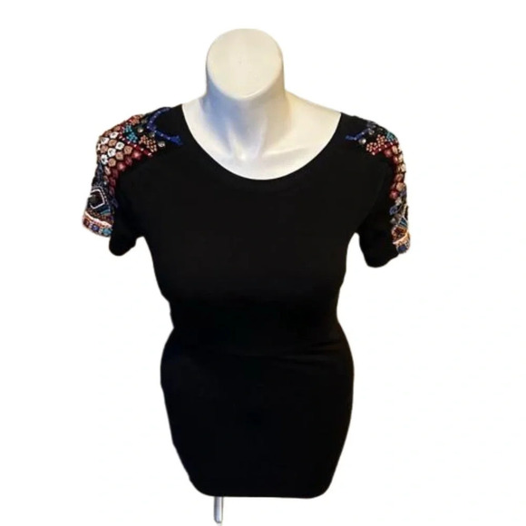 Zara Black Bodycon Pattern Sleeves Dress Size M - Picture 1 of 5